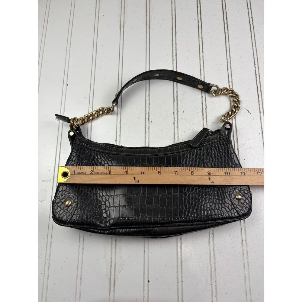 Nine West Vintage Y2K Black Croc Embossed Leather Chic Shoulder Bag Purse
